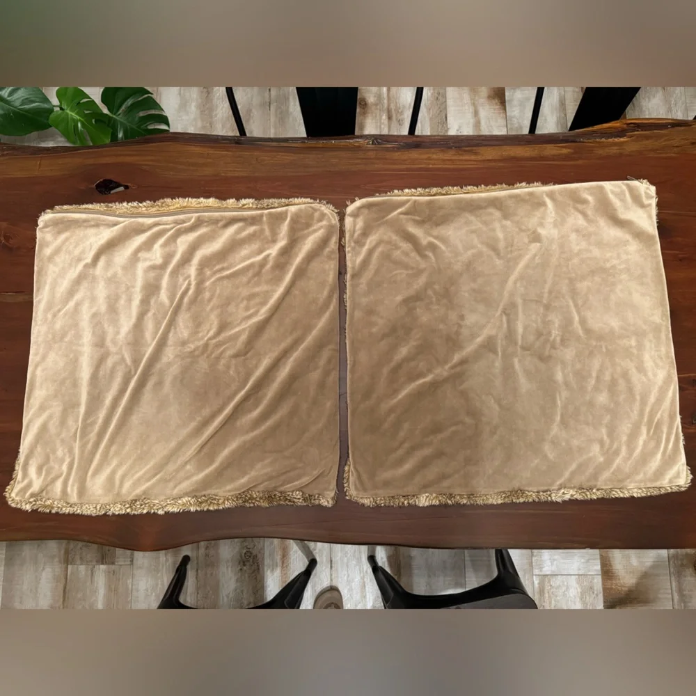 Pottery Barn Brown ombré faux fur pillow cases set of two 26x26 inches. - Picture 2 of 3